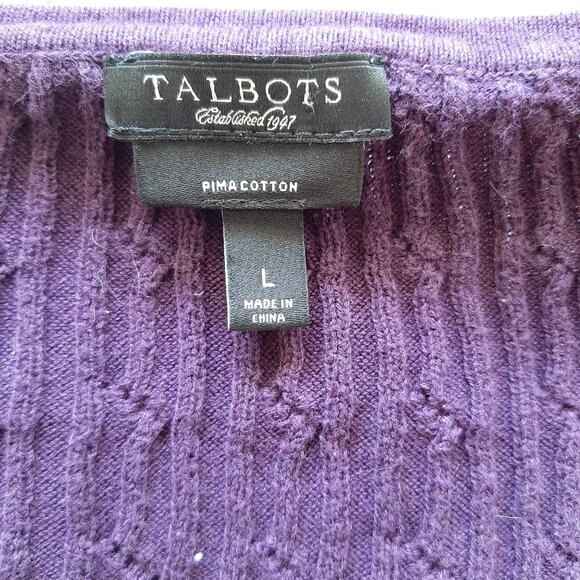 Talbots Women's Purple Pima Cotton Cable Knit V-Neck Sweater Large - Picture 6 of 6